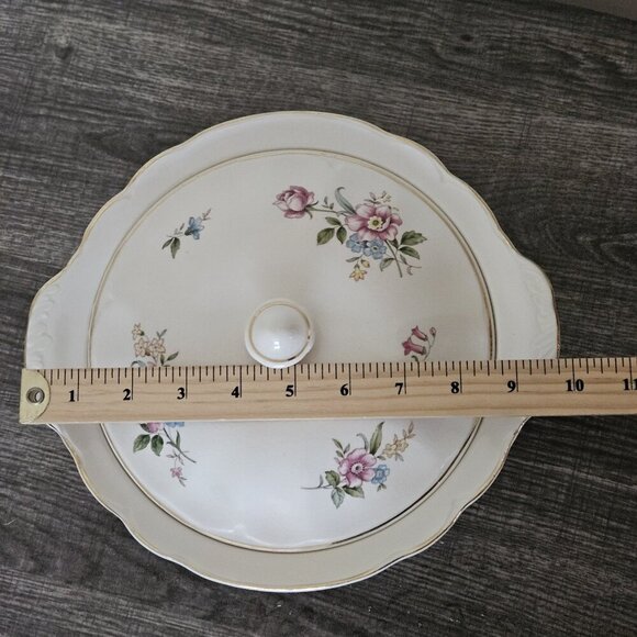 Rideau Pottery Serving Dish Lidded Casserole Handles White Floral VTG Canada - Picture 5 of 15